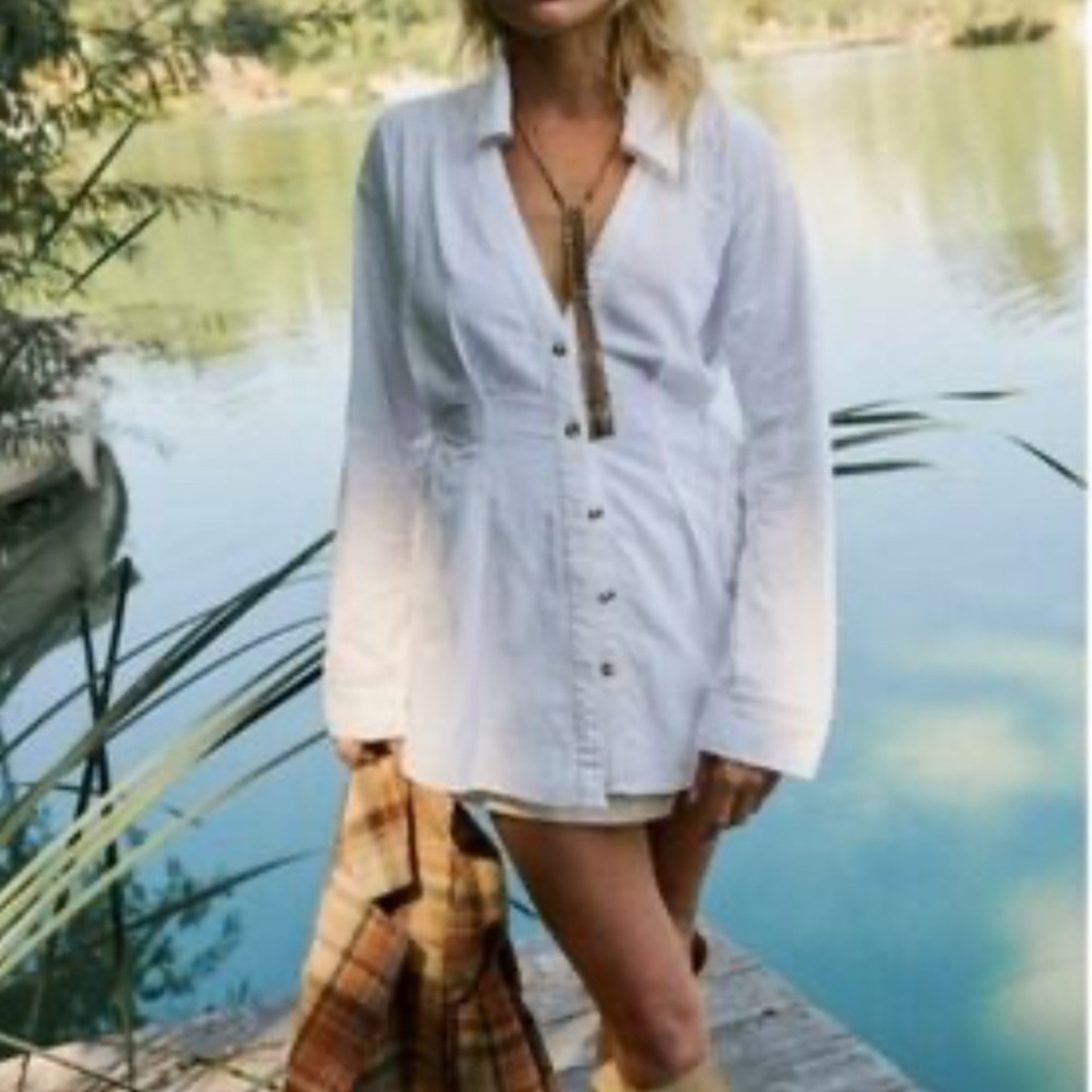 We The Free Free People Button-Down Tunic Shirt Waist Ties S
